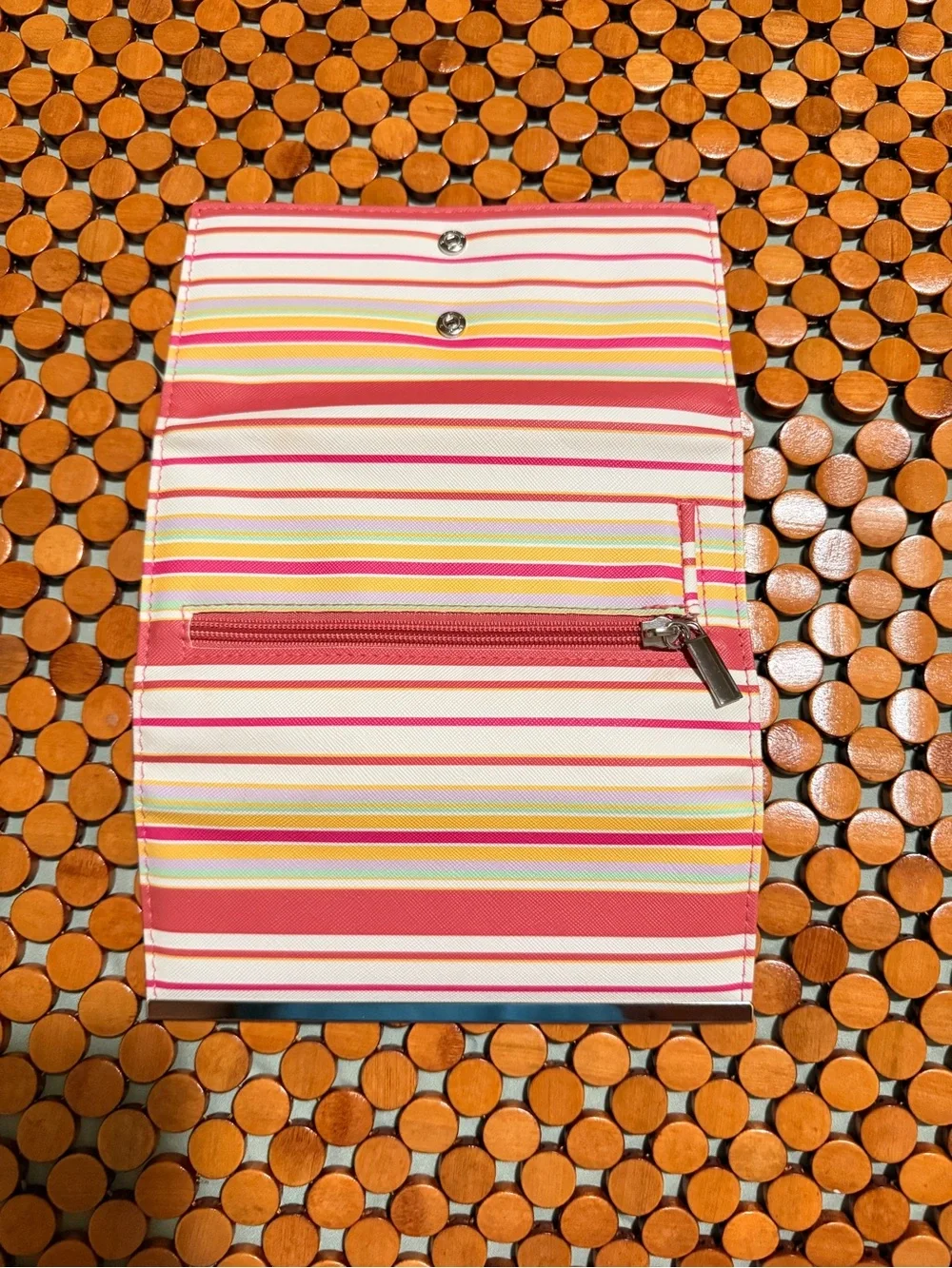 Striped Pink & Cream Card Holder Wallet with Gold Accent